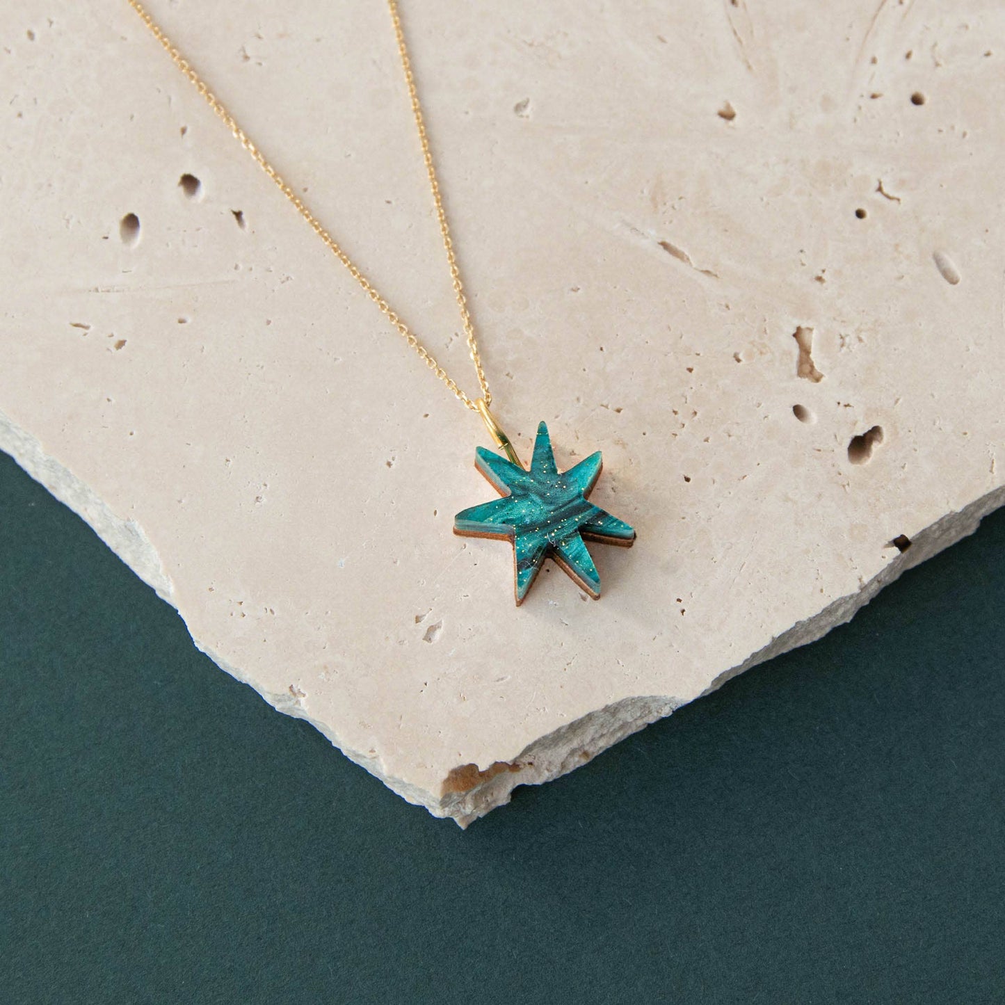 Hand Drawn Star Gold Necklace in Lilac Marble