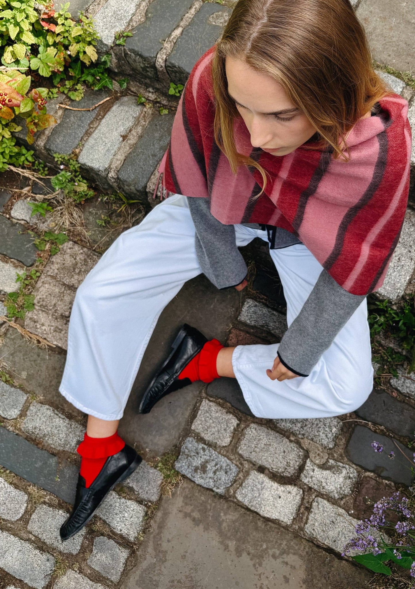 Merino Wool Socks in Red Frilly