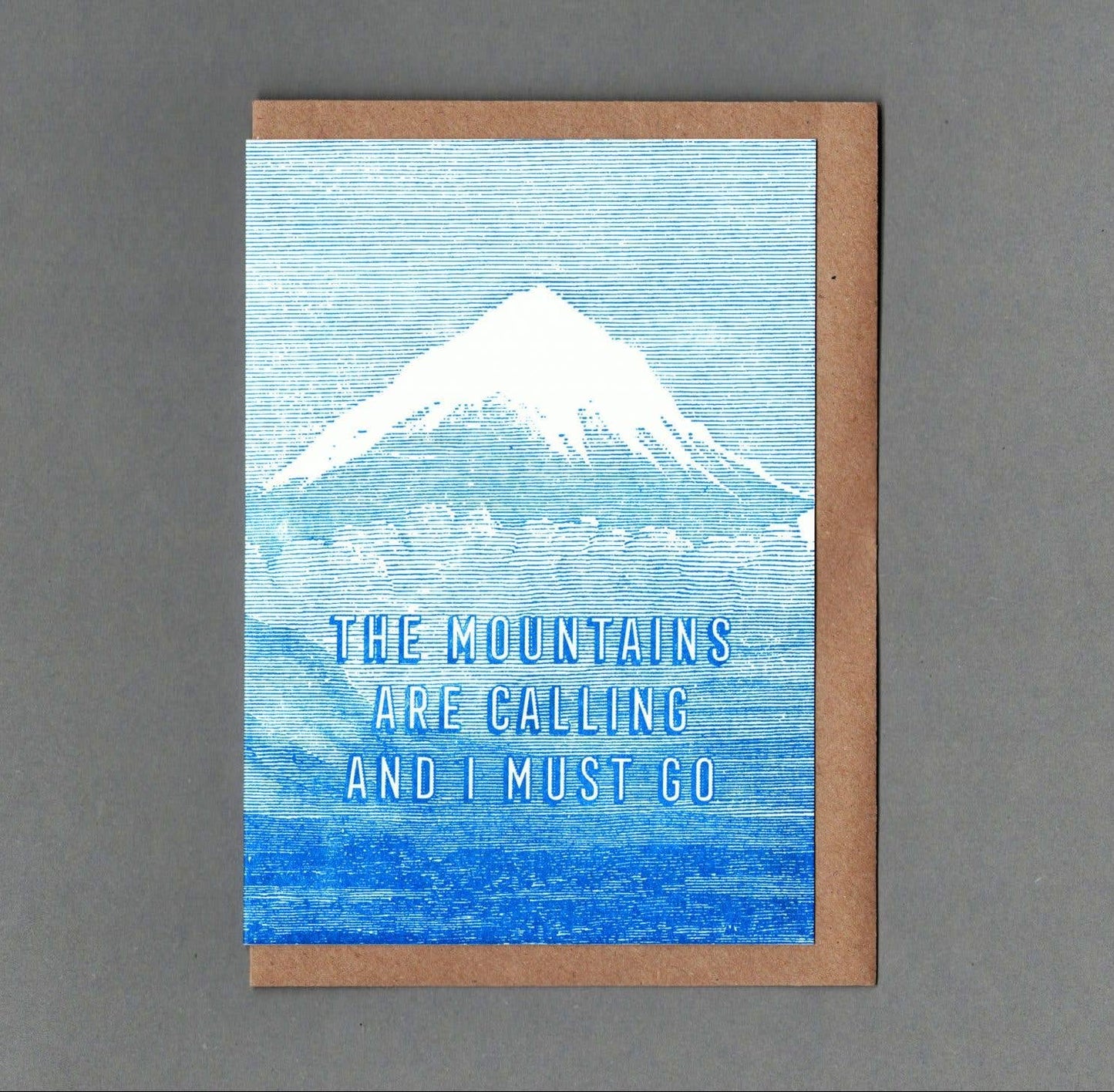 Mountains Blue. Letterpress Greeting Card, Eco Friendly