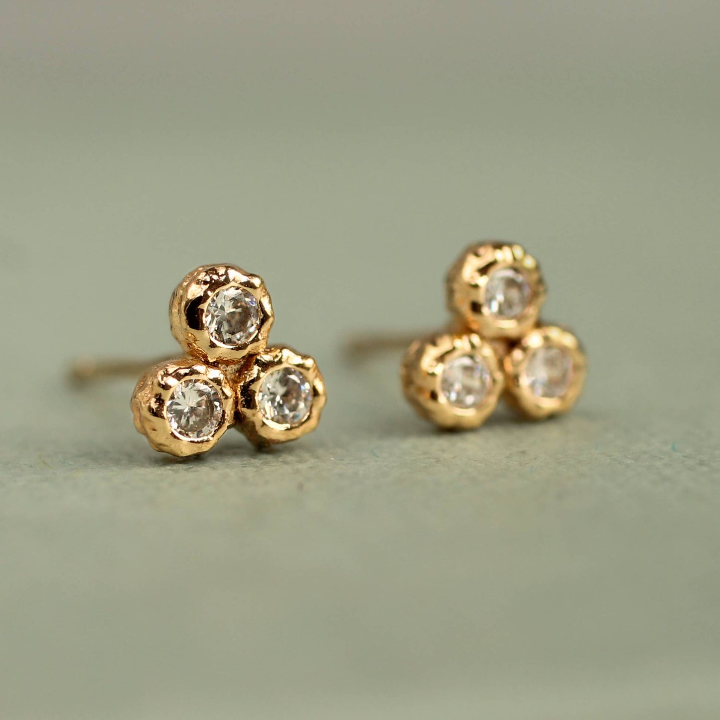 Rustic Crystal Gold Trio Stud Earrings