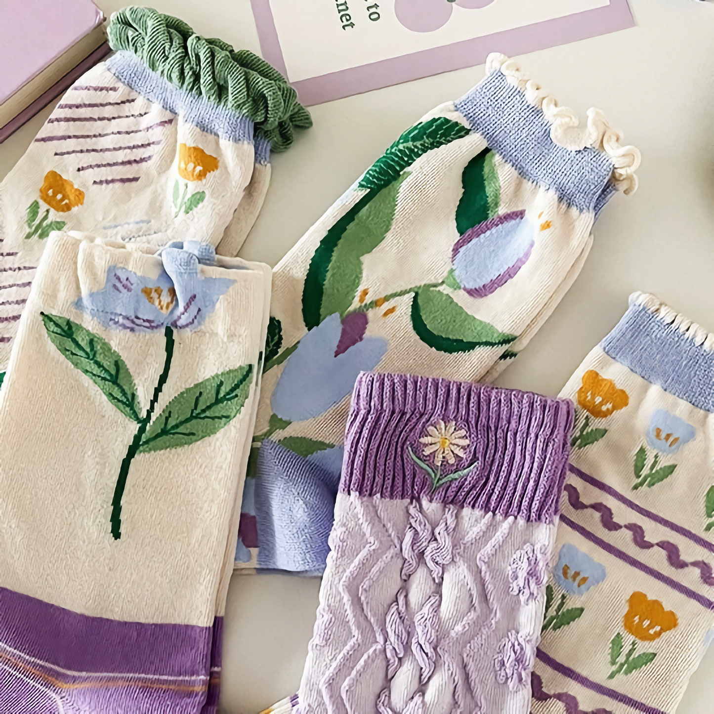 Women's Purple Floral Cotton Socks - Comfy & Stylish