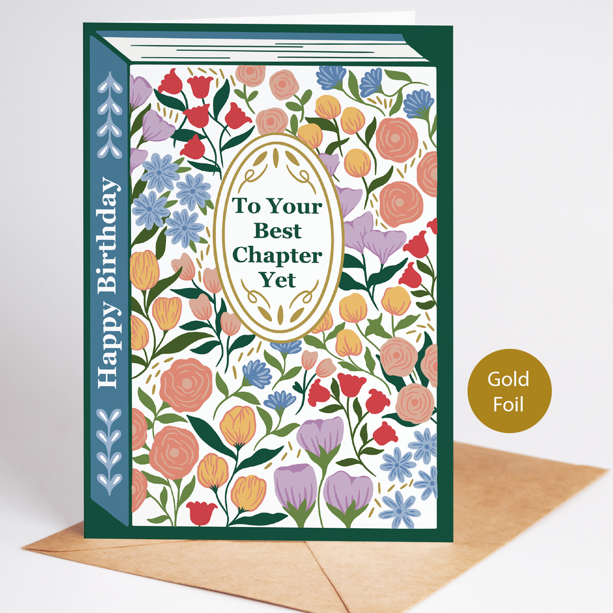 Bookish Birthday Card | Book Lover | Die Cut | Gold Foil