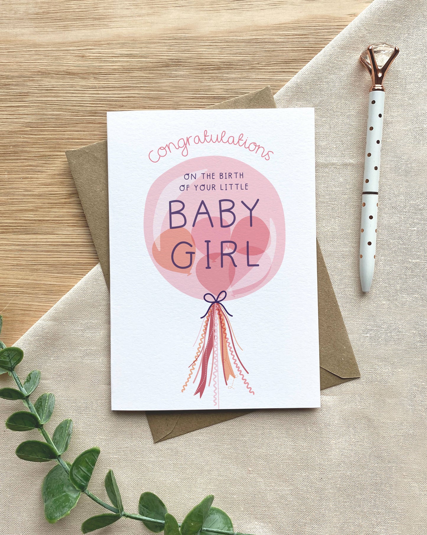 Baby Girl Balloon – New Baby Card