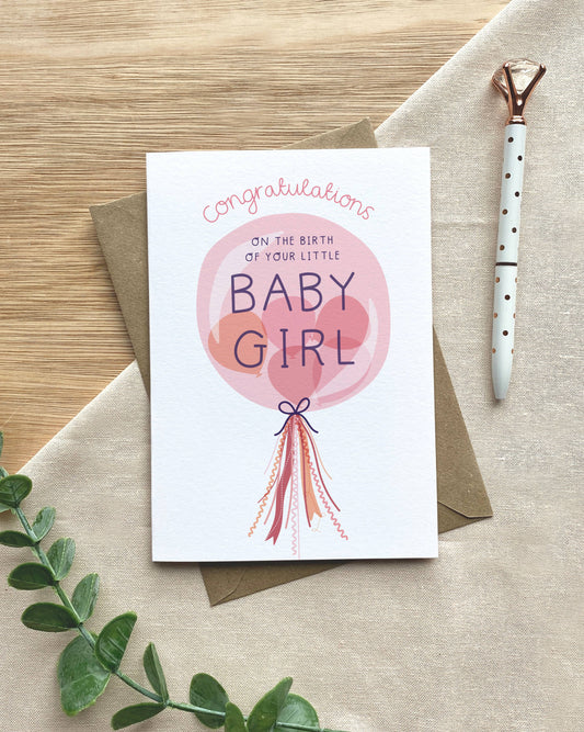 Baby Girl Balloon – New Baby Card