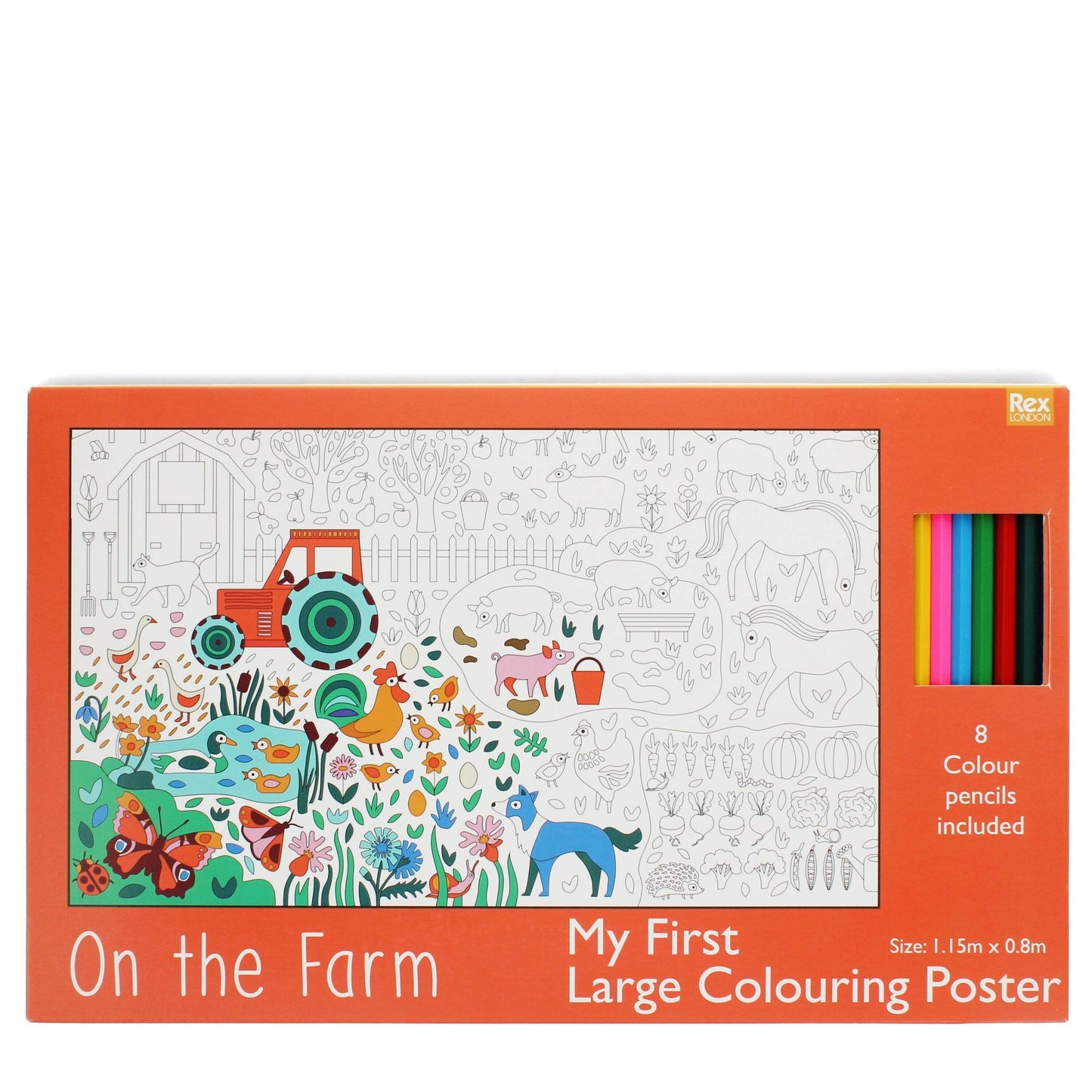 Large Colouring Poster With Pencils - On The Farm