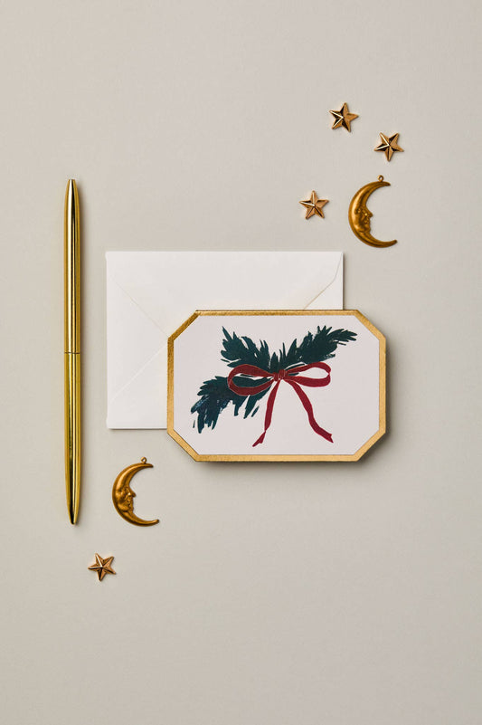 CHRISTMAS BOW BOTANICAL DIE CUT MINI HOLIDAY CARD