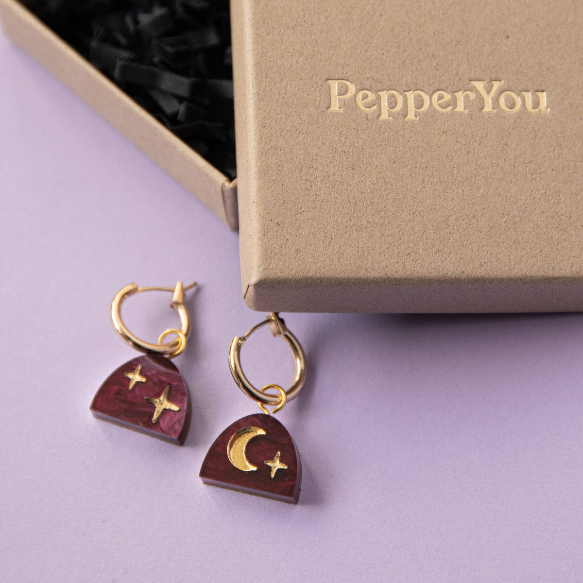 Mini Moon Rising Arc Hoops in Lilac Marble & Gold