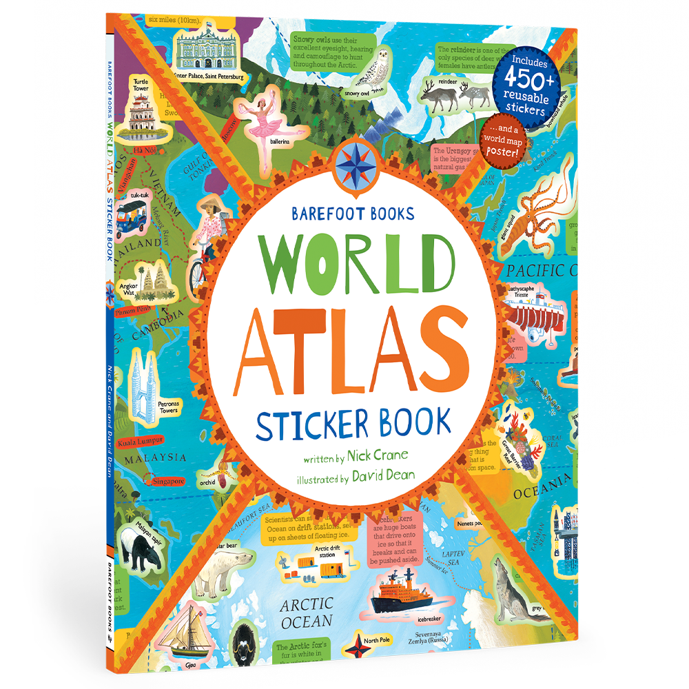 Livre d'autocollants Atlas mondial de Barefoot Books