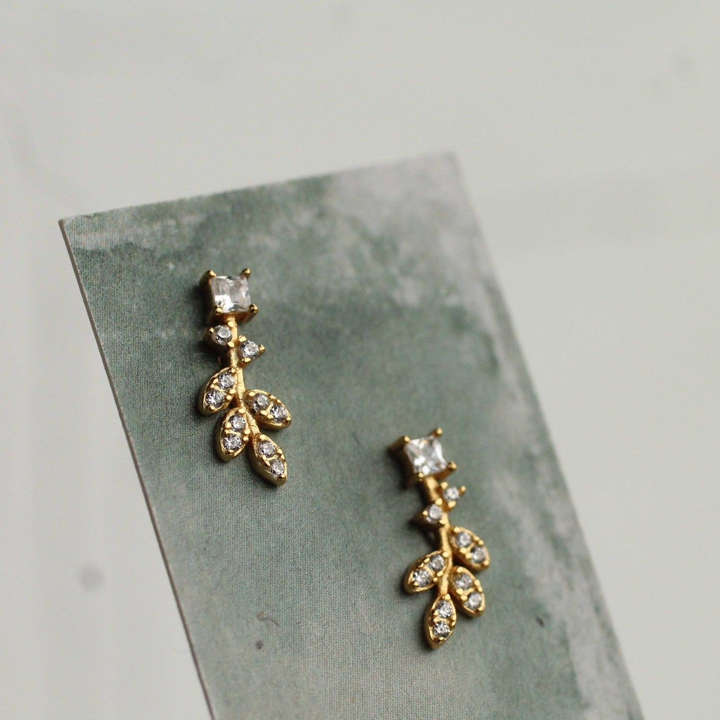 Crystal Feather Stud Earrings