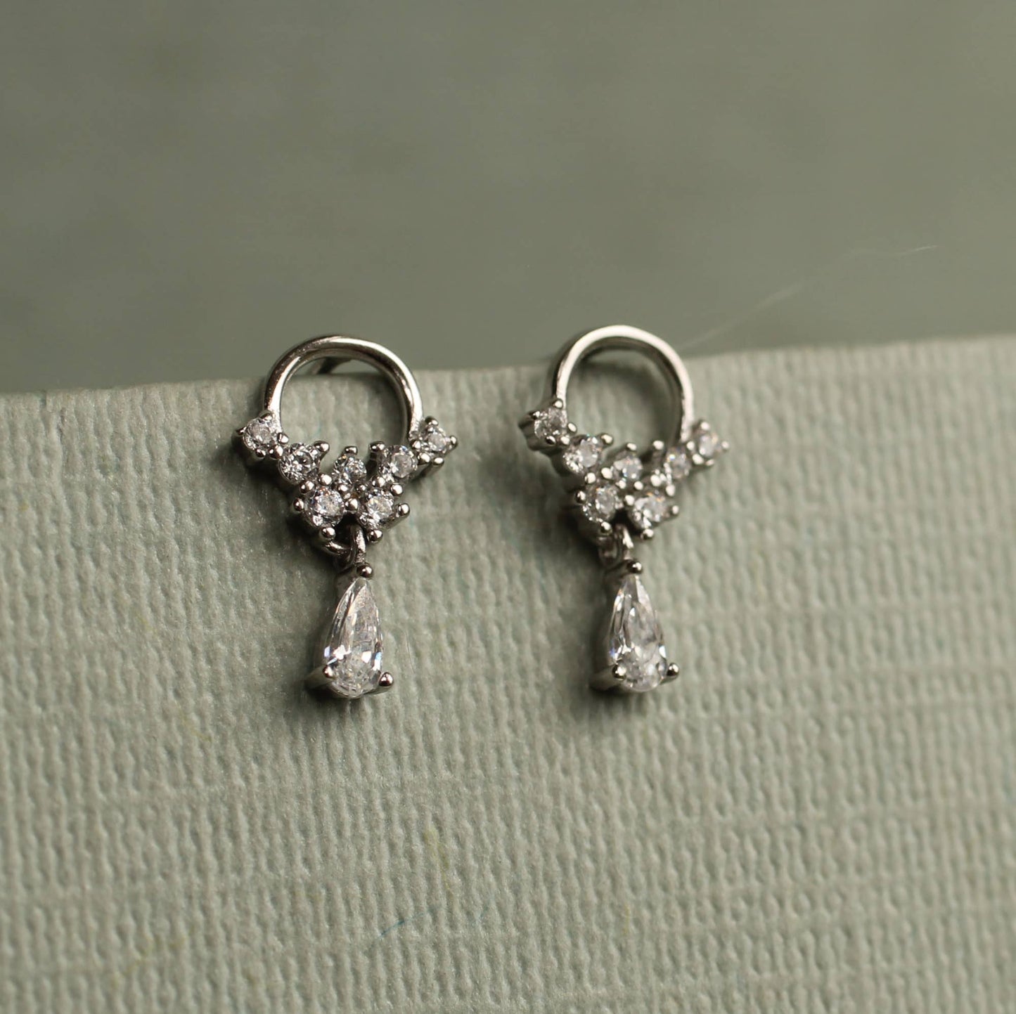 Sterling Silver Crystal Droplet Mini Hoop Stud Earrings