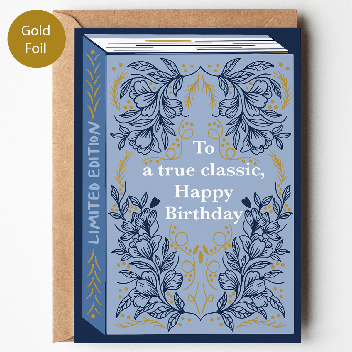 Bookish Birthday Card | Book Lover | Die Cut | Gold Foil