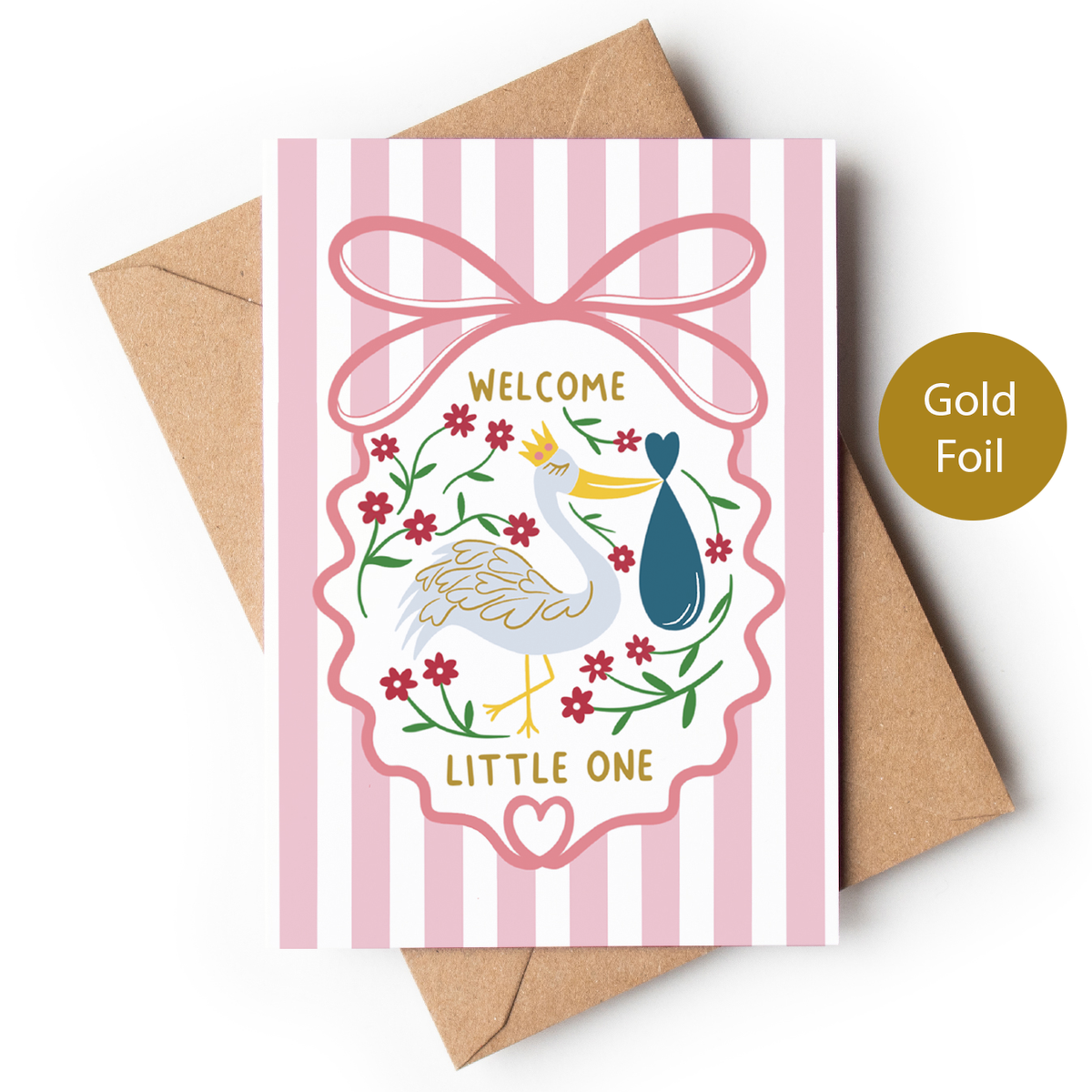 New Baby Card | Welcome Little One | Stork Design | Girl Boy