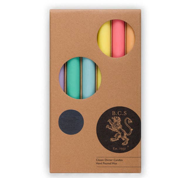 Mixed Set Pastel Rainbow Eco Dinner Candles, 6 per pack