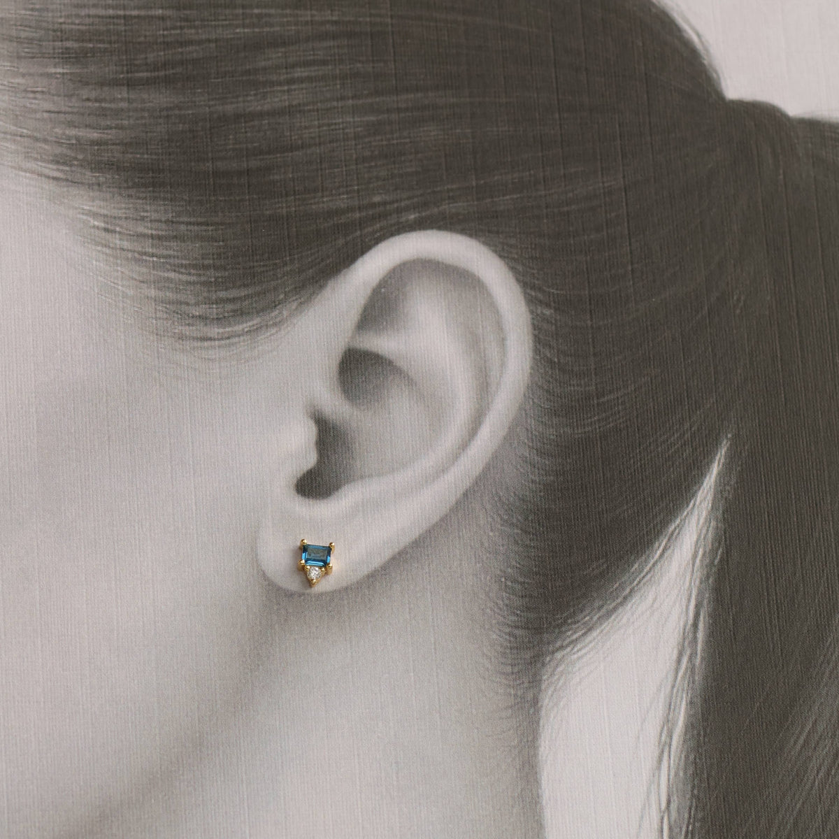 Art Deco Aquamarine Turquoise Pyramid Stud Earrings