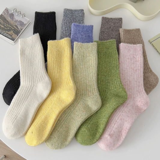 Solid Cashmere Warm Socks & Striped Wool Socks for Winter
