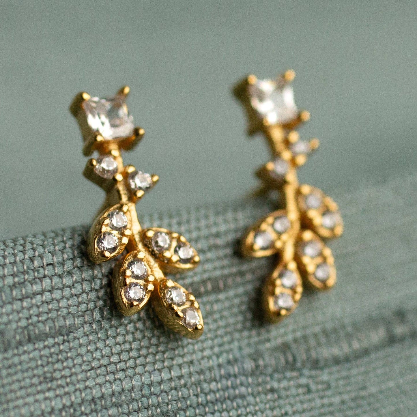 Crystal Feather Stud Earrings