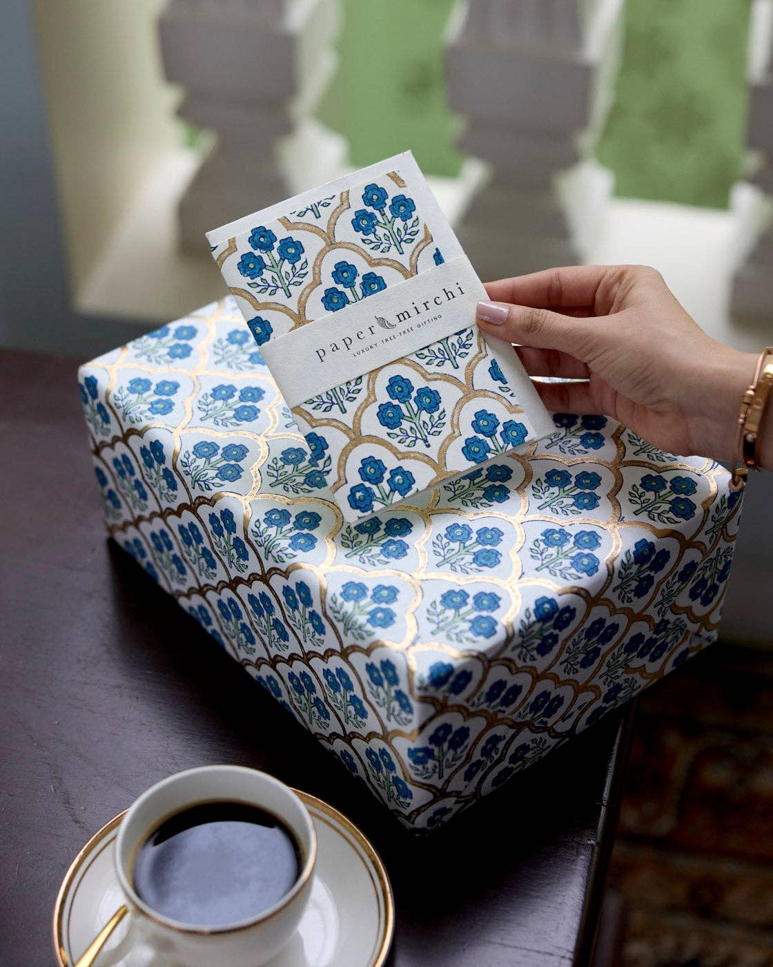 Hand Block Printed Greeting Card - Trellis Indigo