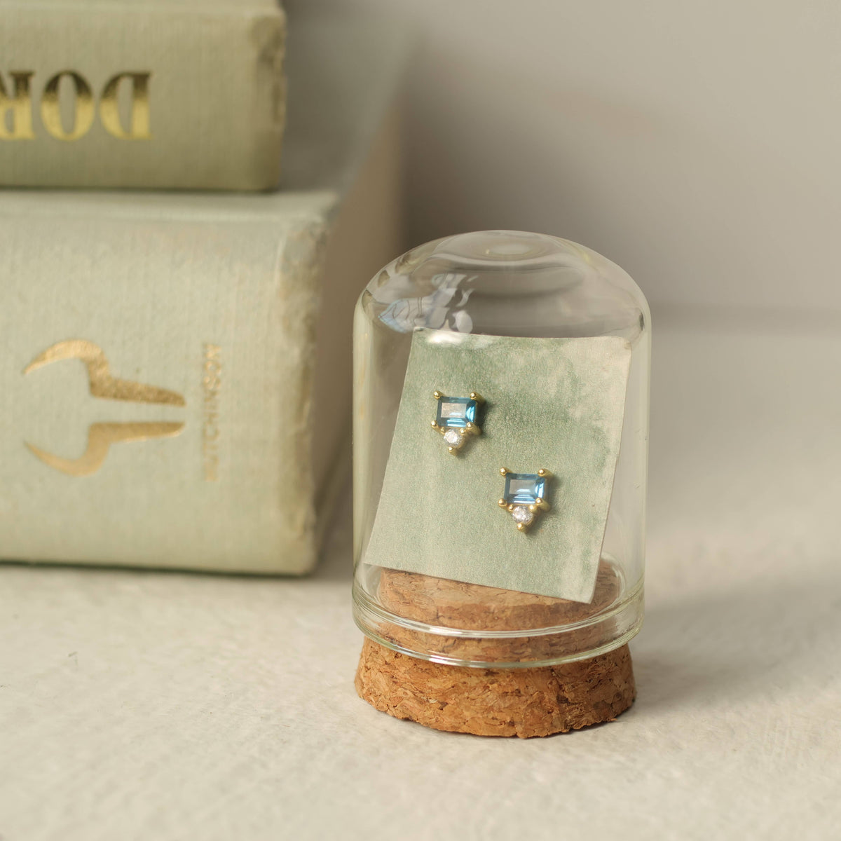 Art Deco Aquamarine Turquoise Pyramid Stud Earrings