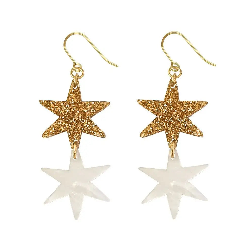 Star Dangle Earrings in Gold Glitter