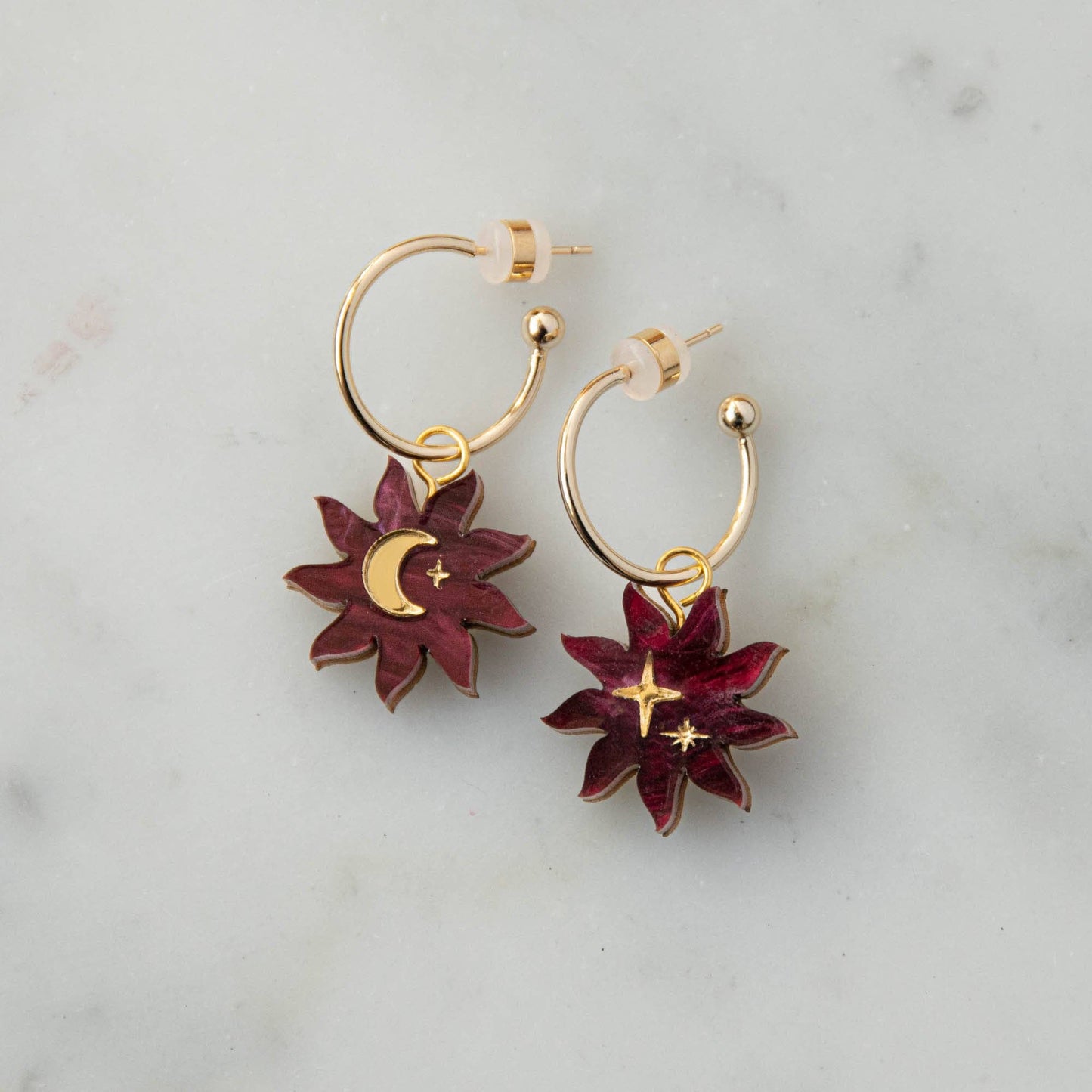 Sleepy Sun Hoops in Lilac Marble & Gold