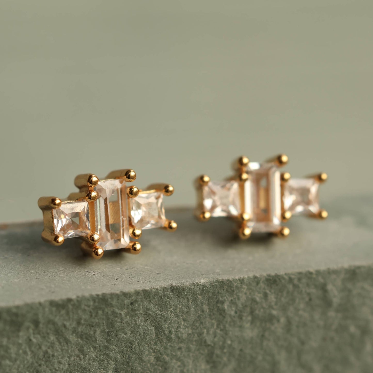 Art Deco Crystal Pyramid Vermeil Stud Earrings