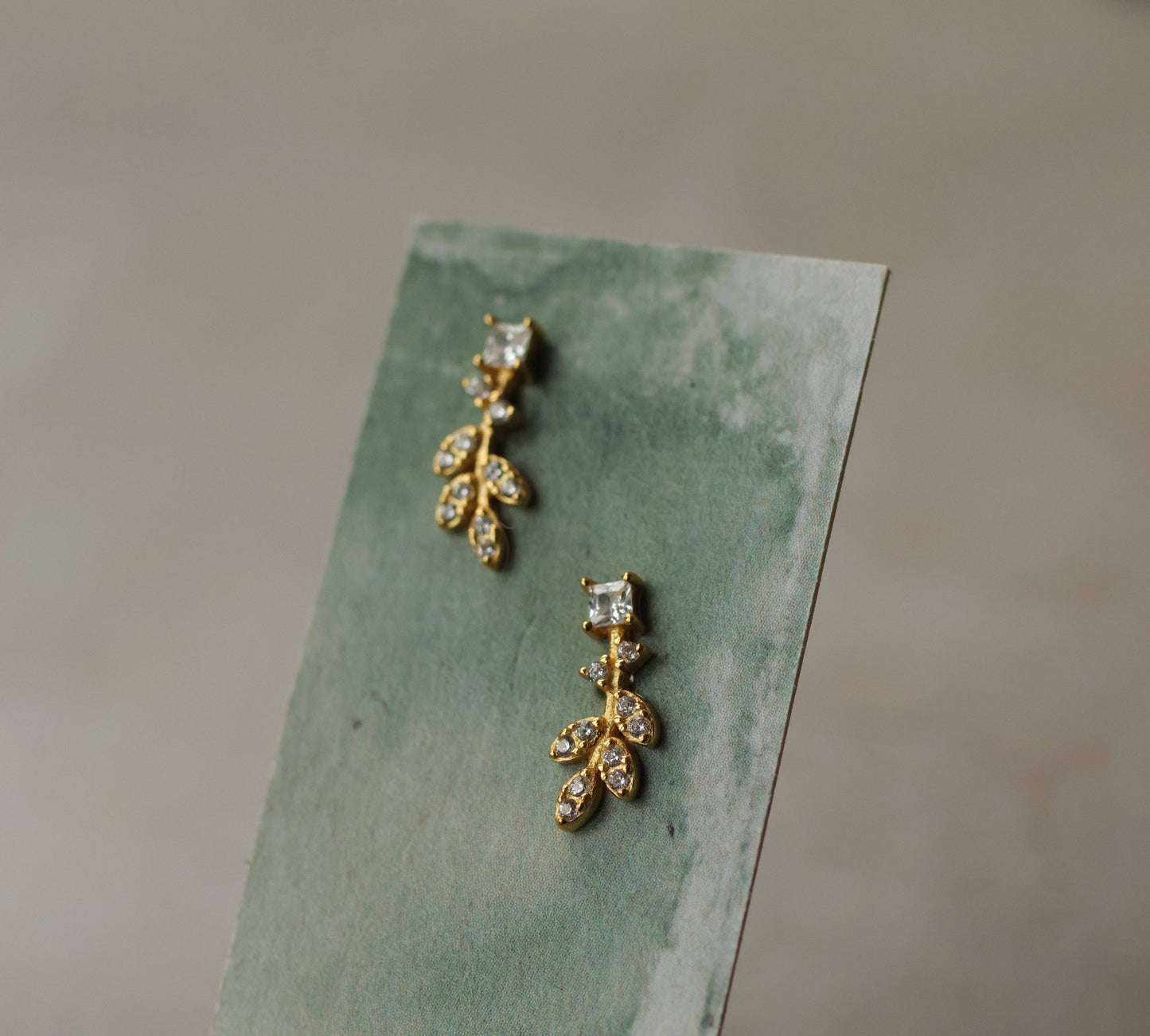 Crystal Feather Stud Earrings