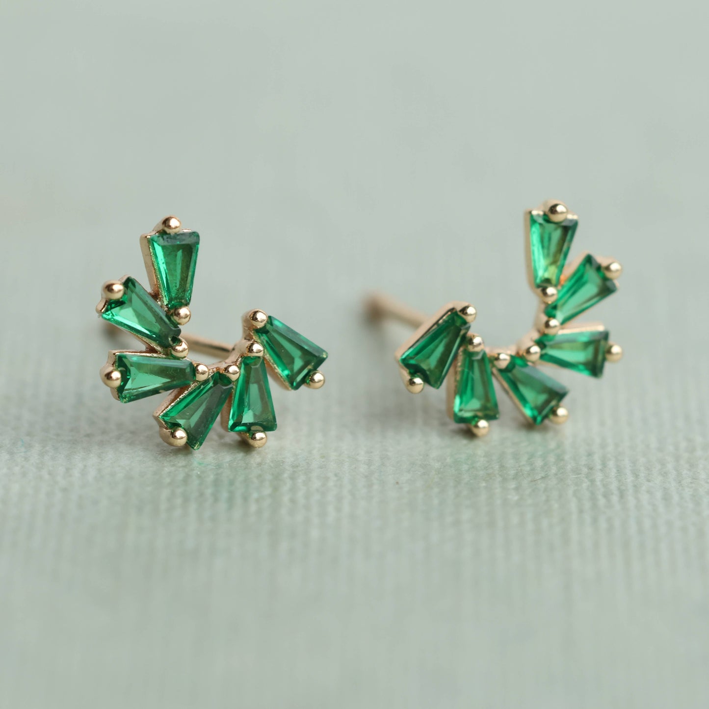 Emerald Green Sterling Silver Pinwheel Stud Earrings