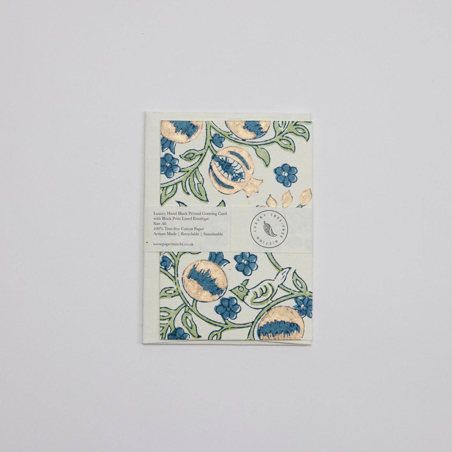 Hand Block Printed Greeting Card - Pomegranate Indigo
