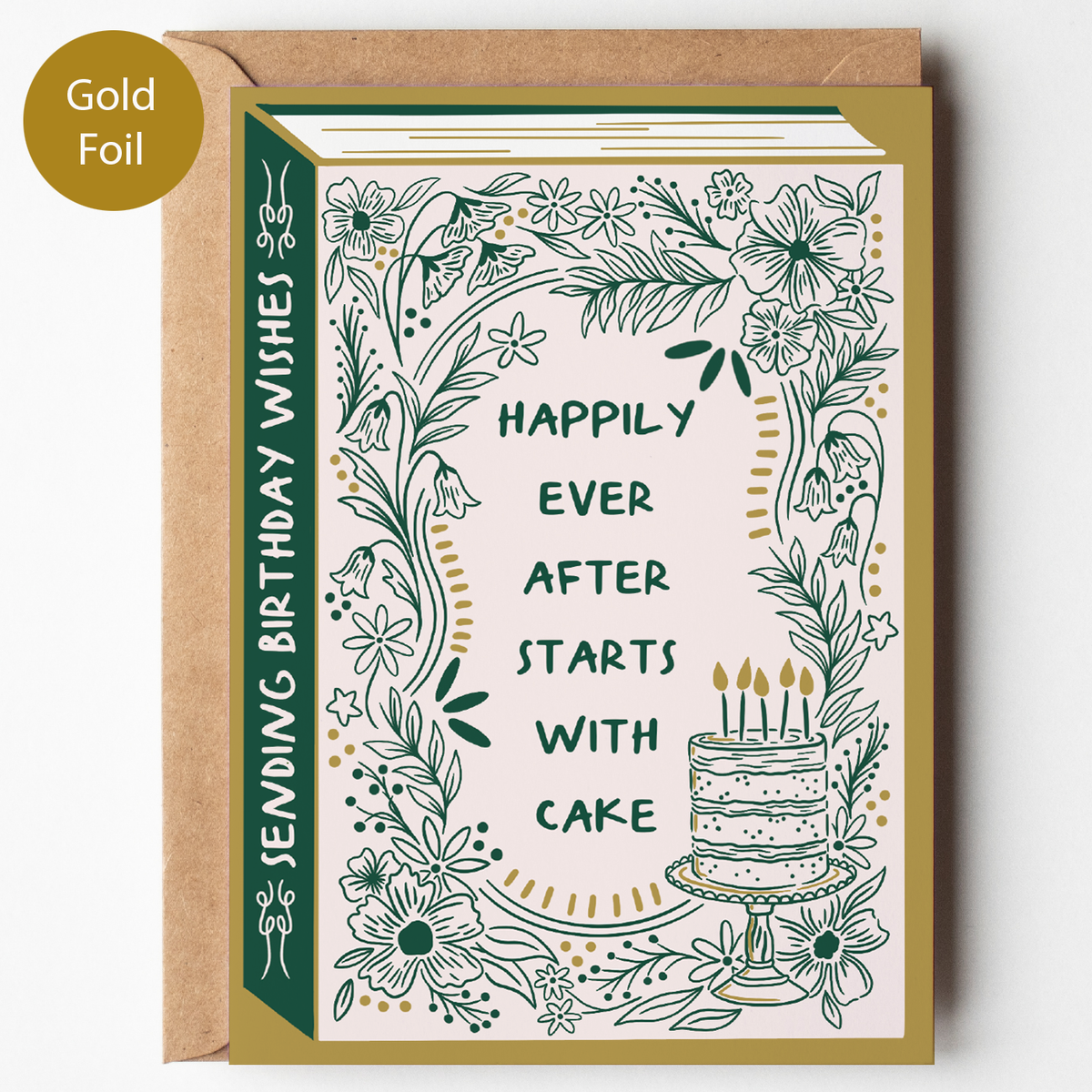 Bookish Birthday Card | Book Lover | Die Cut | Gold Foil
