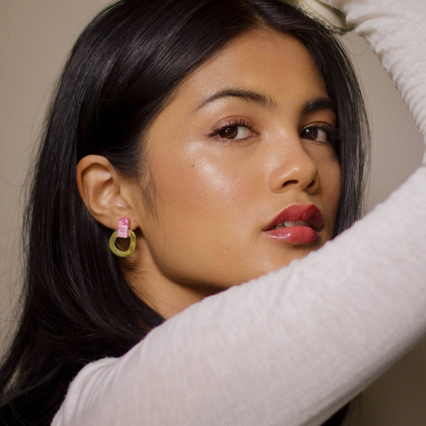 Around Brass Stud Earrings, Mothers Day