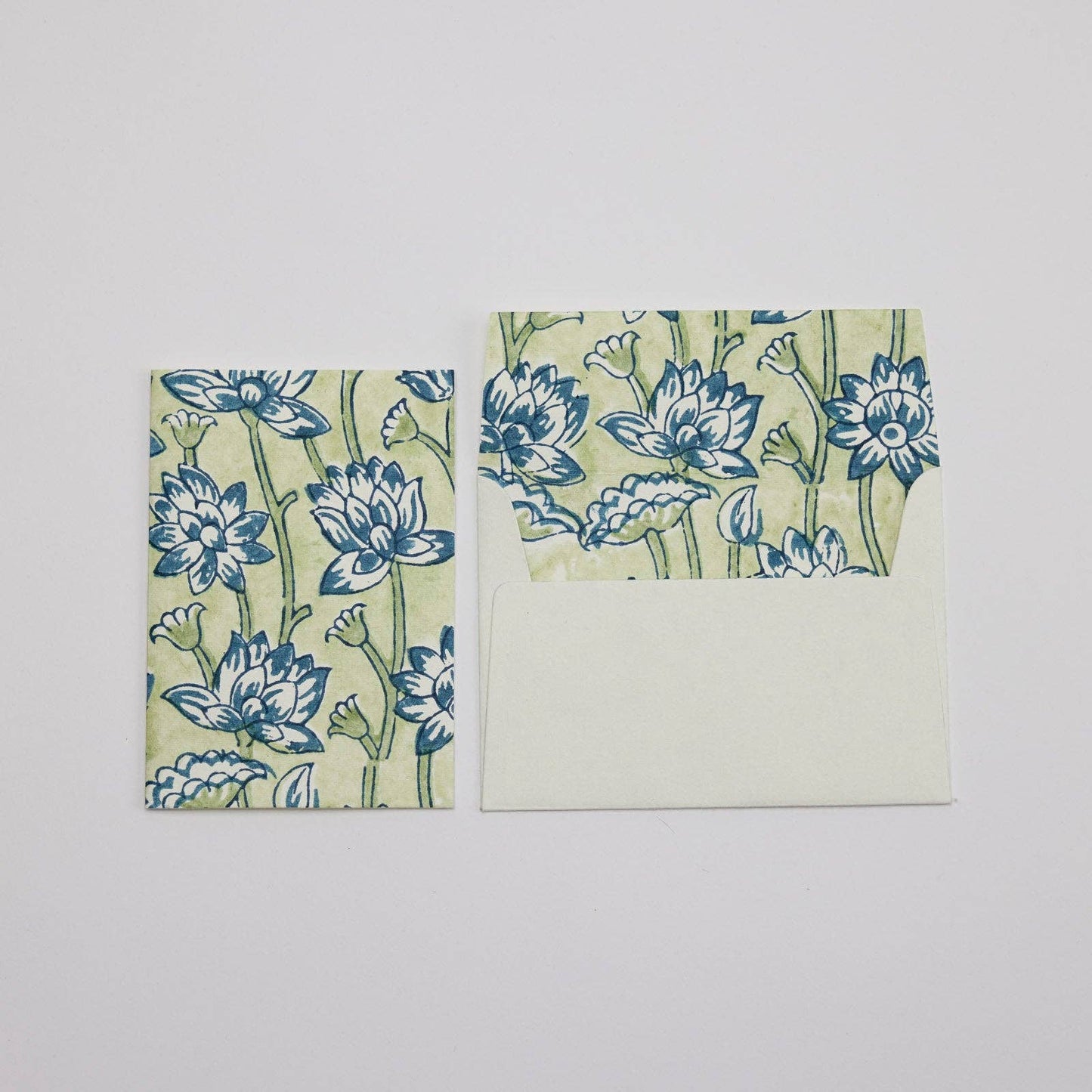 Hand Block Printed Greeting Card - Lotus Indigo