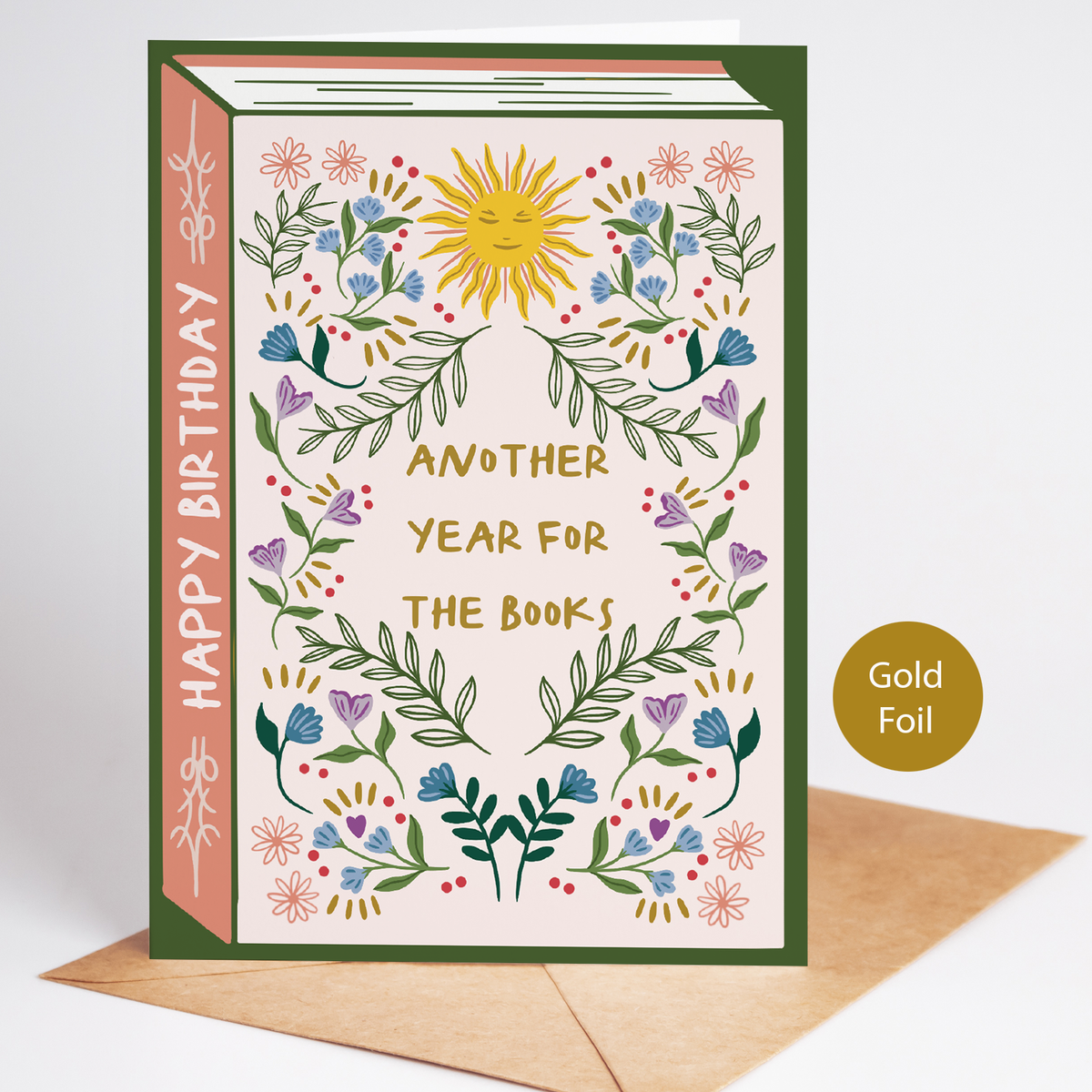 Bookish Birthday Card | Book Lover | Die Cut | Gold Foil