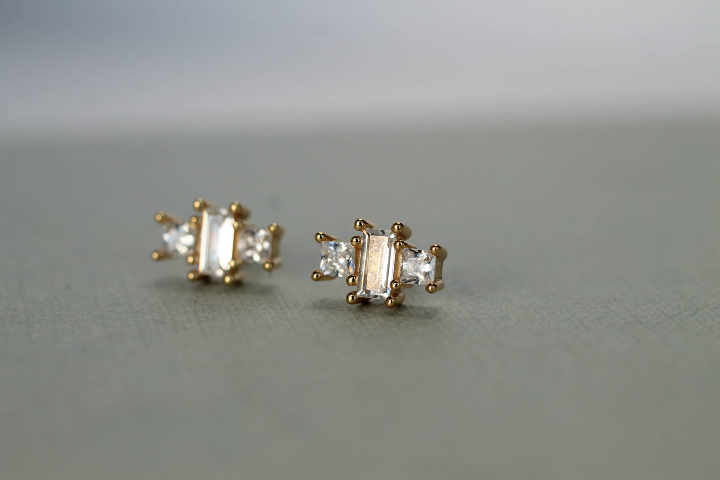 Art Deco Crystal Pyramid Vermeil Stud Earrings
