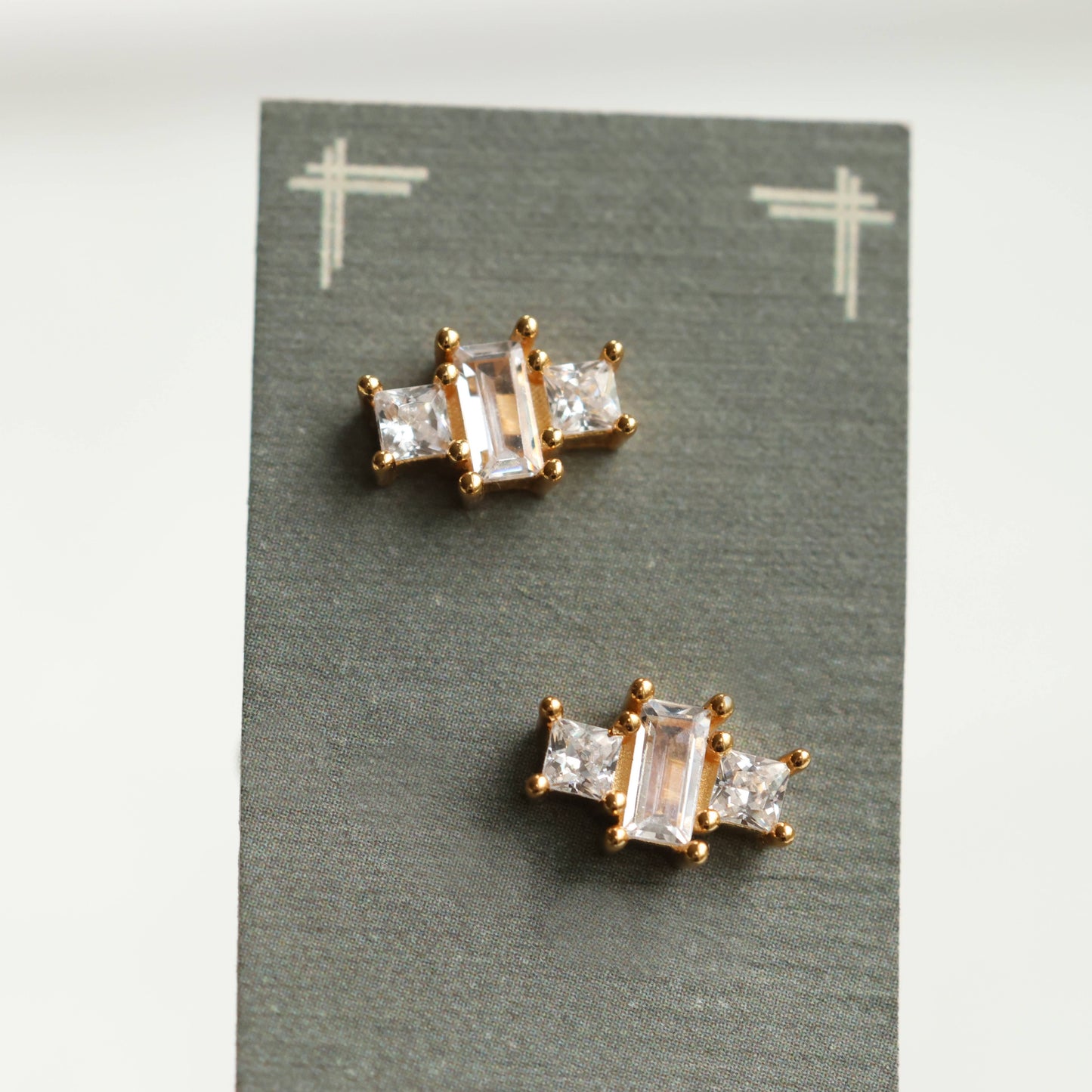 Art Deco Crystal Pyramid Vermeil Stud Earrings