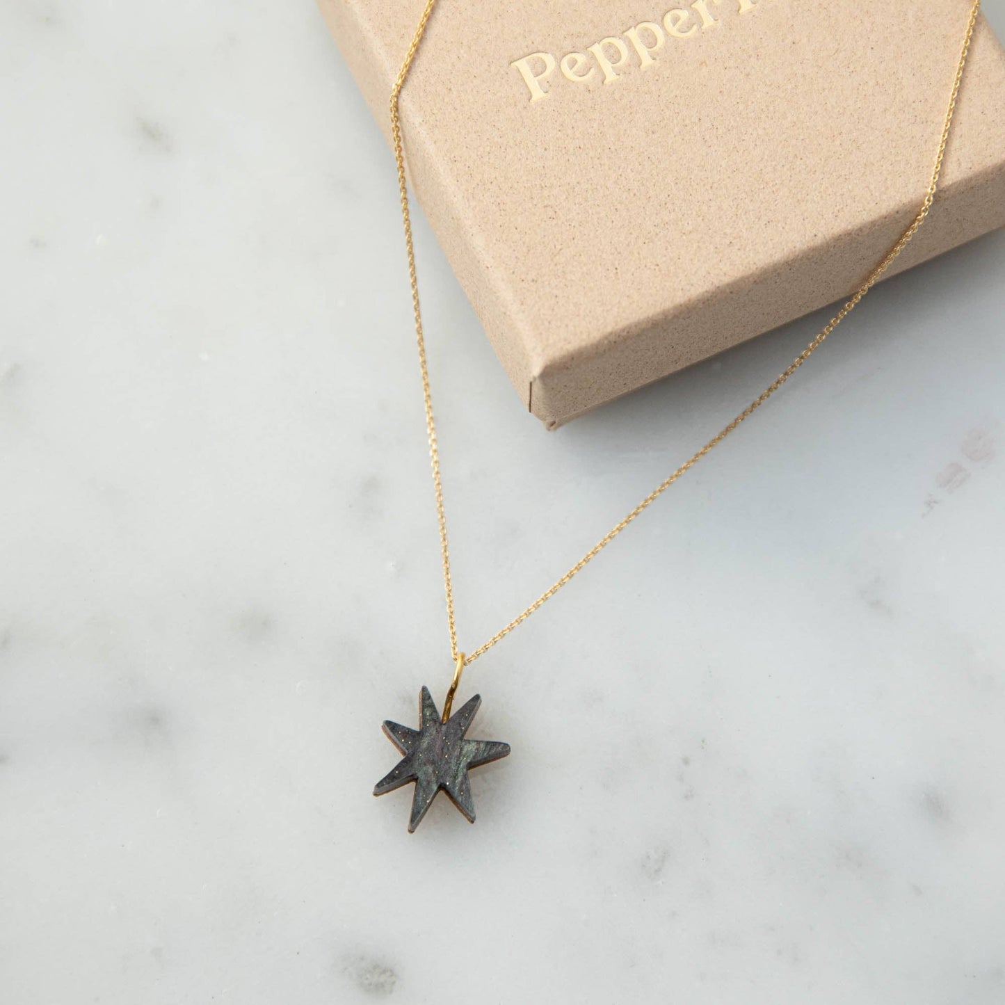 Hand Drawn Star Gold Necklace in Lilac Marble