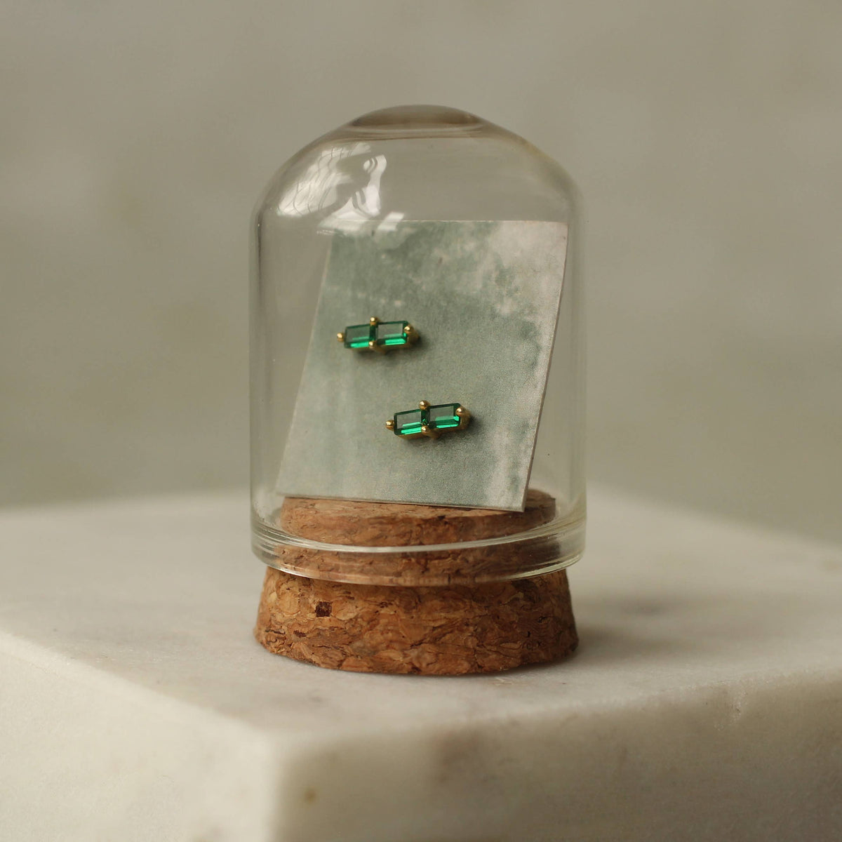 Emerald Baguette Sterling Silver Stud Earrings