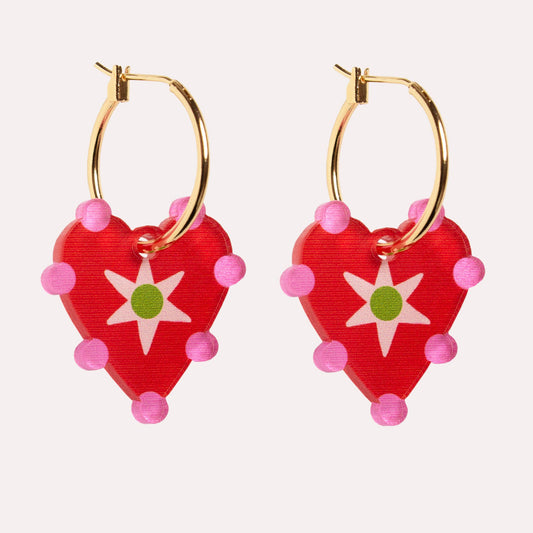 Red Heart Charm Hoop Earrings | Summer Jewellery | Wedding