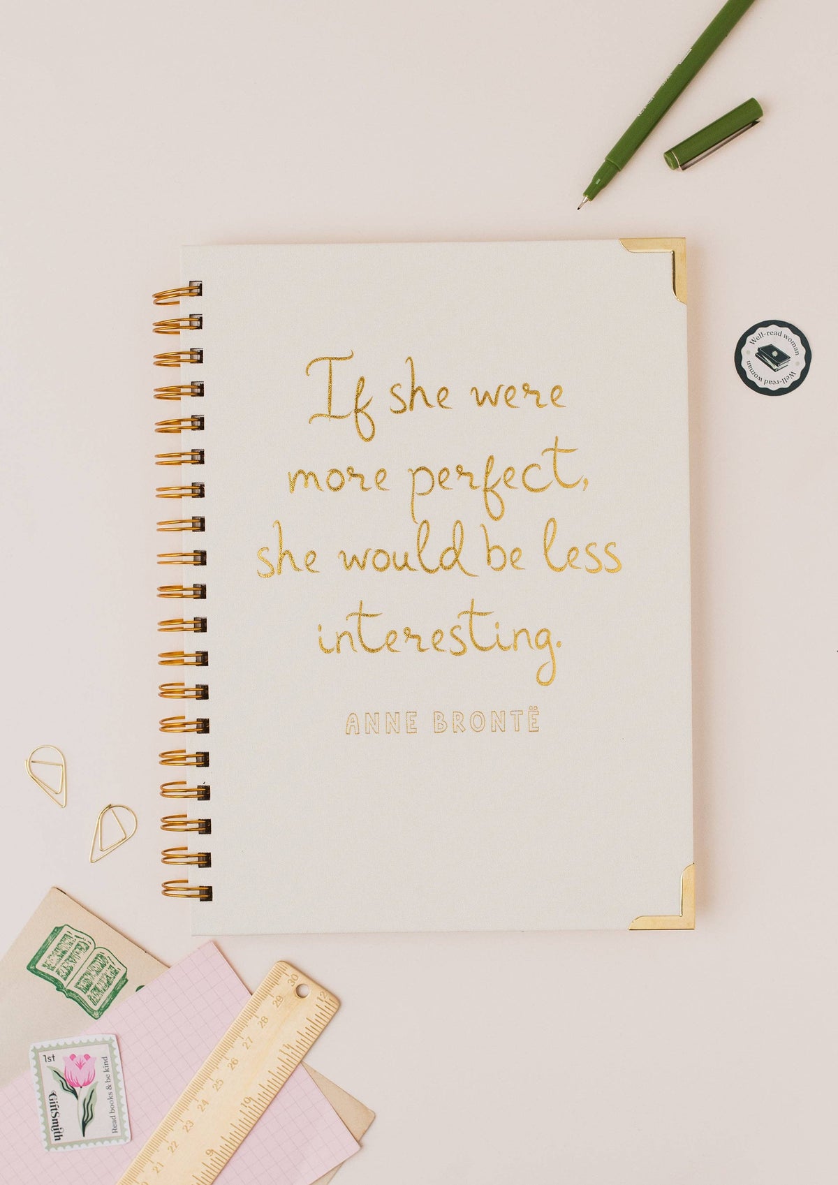 Anne Brontë Literary Quote Book Lover Linen Spiral Notebook