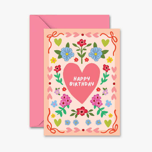 Happy Birthday Card | Illustrated Floral Folk Heart