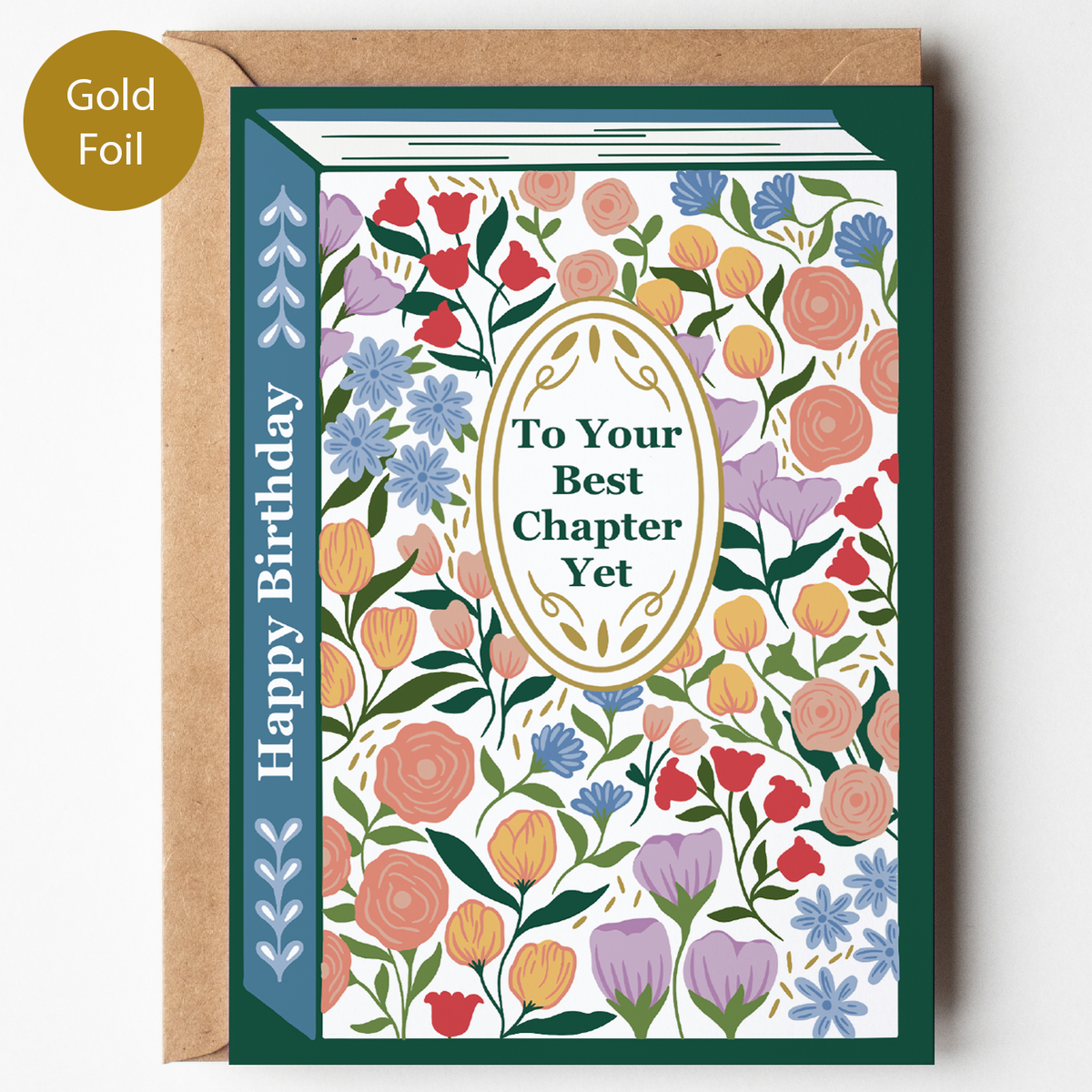 Bookish Birthday Card | Book Lover | Die Cut | Gold Foil
