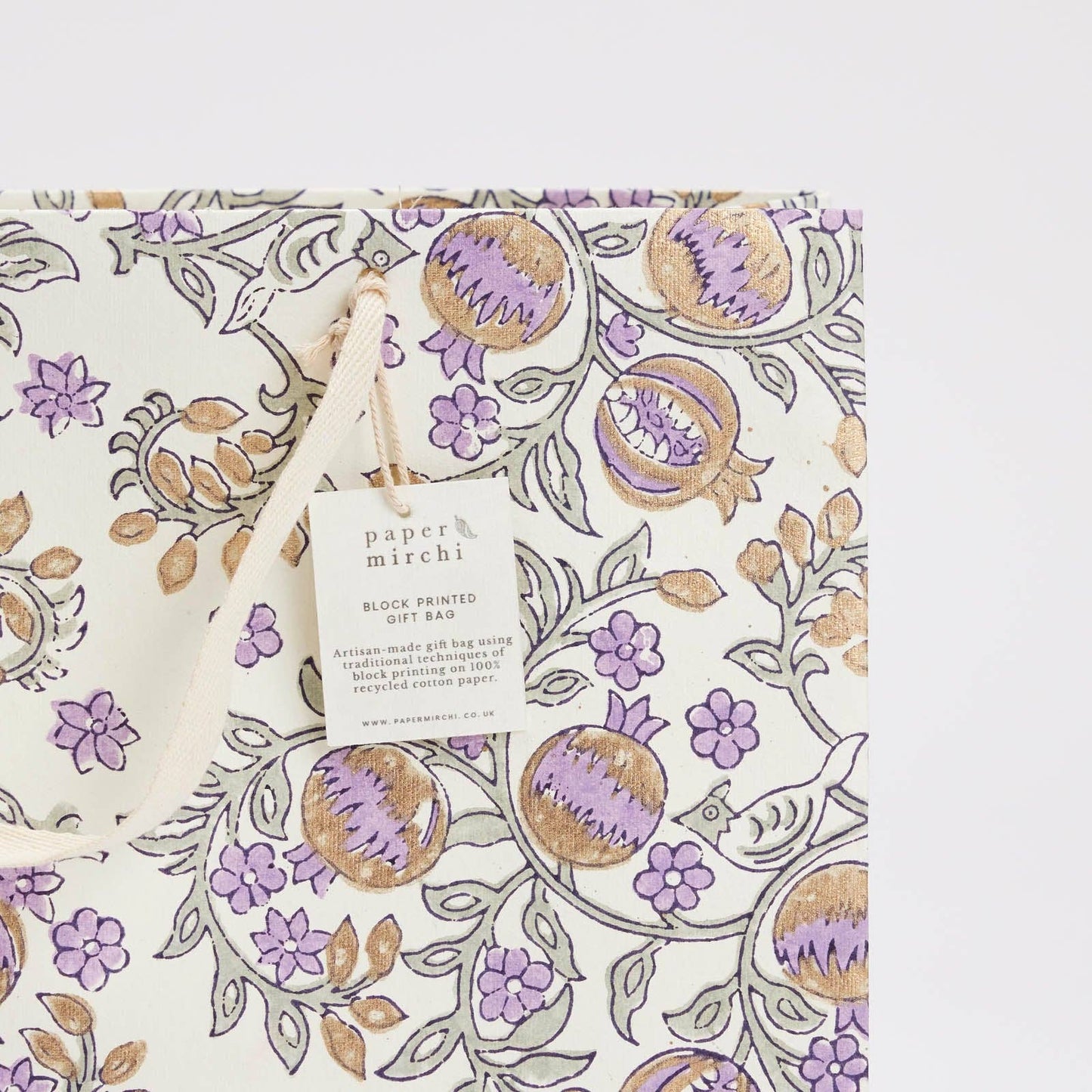 Hand Block Printed Gift Bags (Large) - Lavender