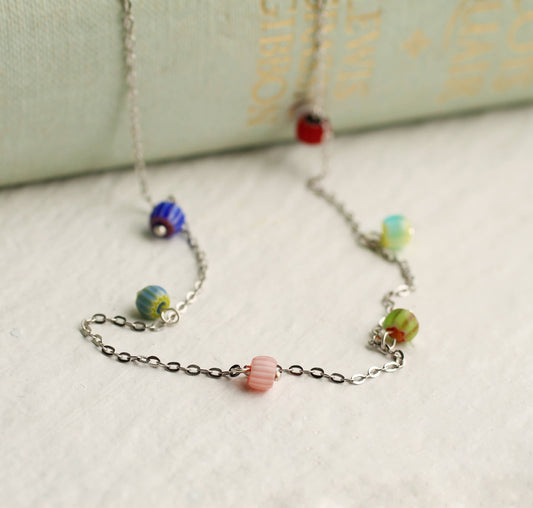 Dainty Millefiori Glass Charm Necklace
