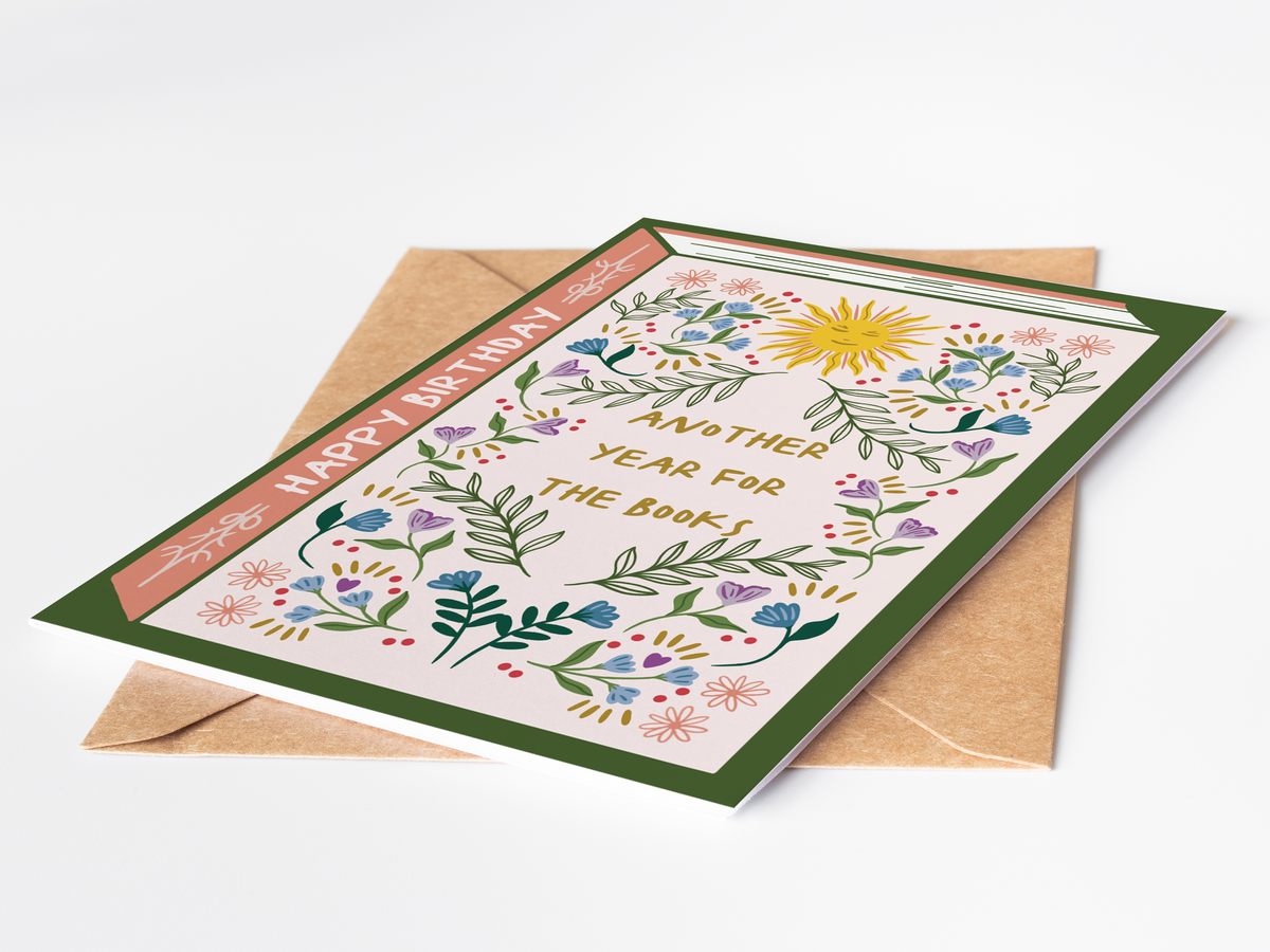 Bookish Birthday Card | Book Lover | Die Cut | Gold Foil