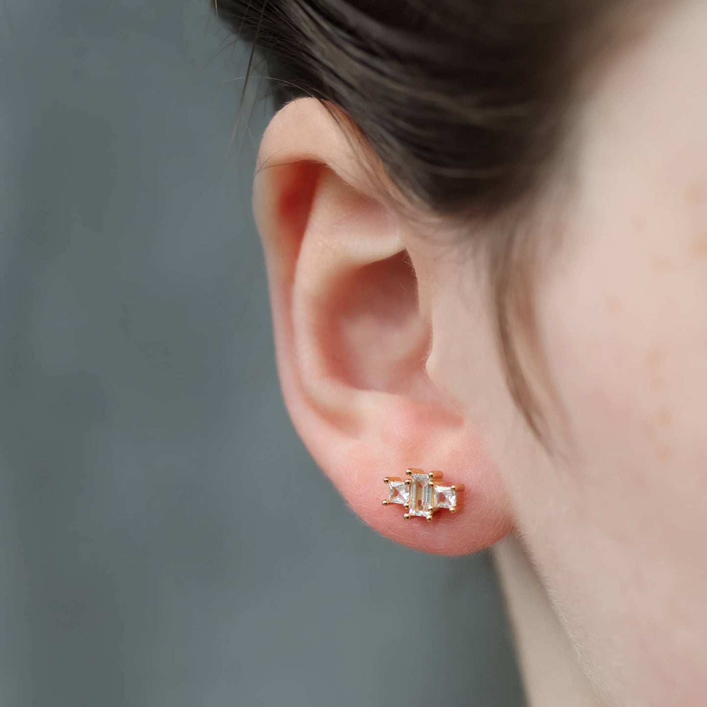 Art Deco Crystal Pyramid Vermeil Stud Earrings