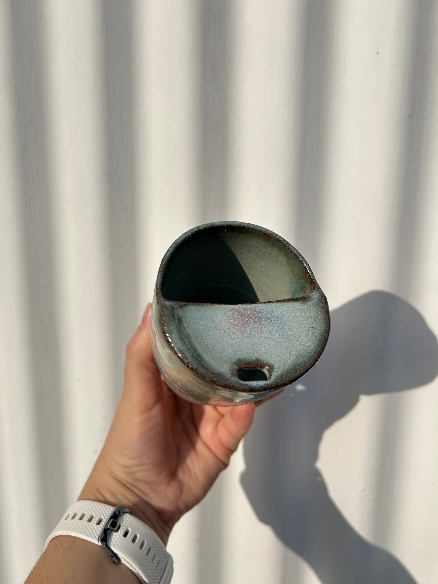 Handmade Ceramic Travel Keep Cup -  Midnight Sky + Raw Grey