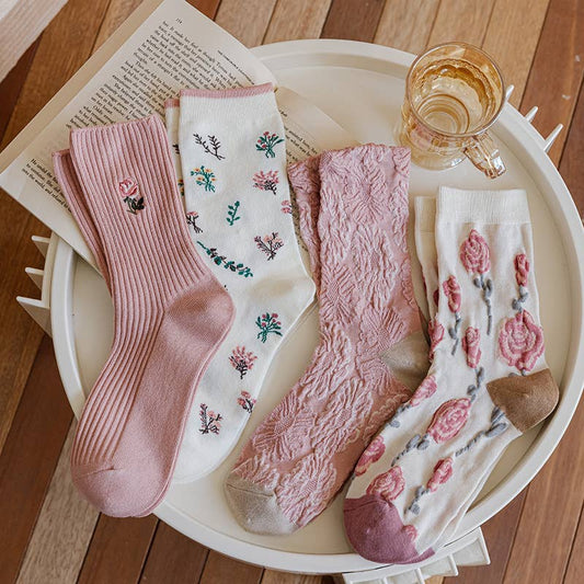 Vintage Romance - Pink Socks Featuring Exquisite Rose Design