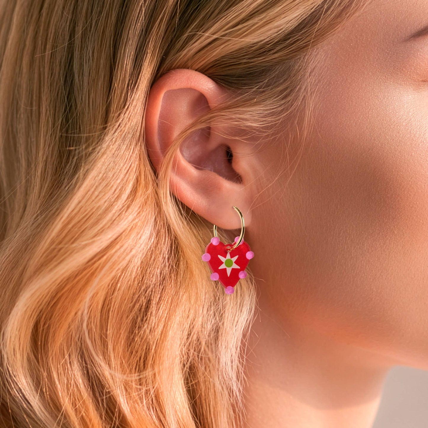Red Heart Charm Hoop Earrings | Summer Jewellery | Wedding