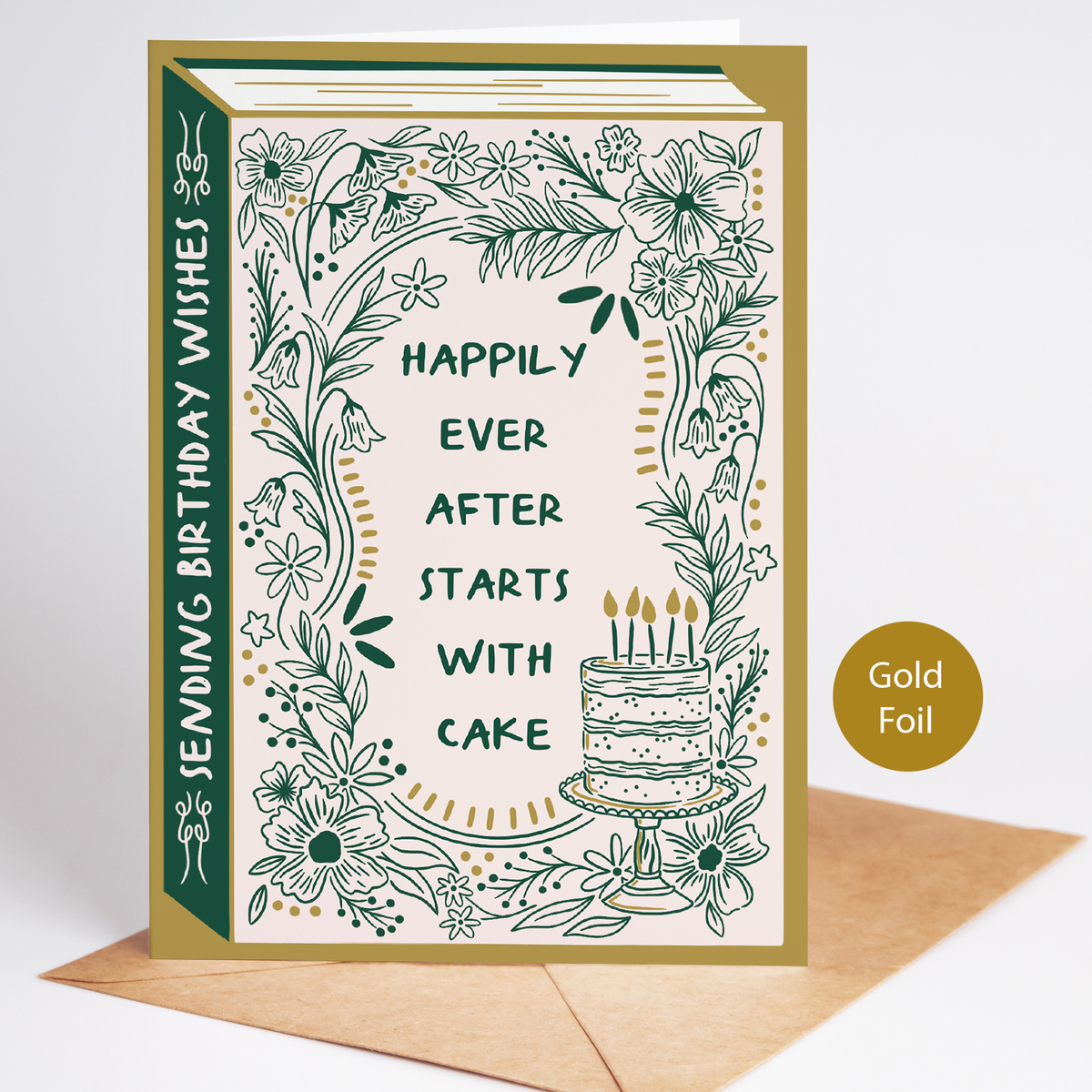 Bookish Birthday Card | Book Lover | Die Cut | Gold Foil