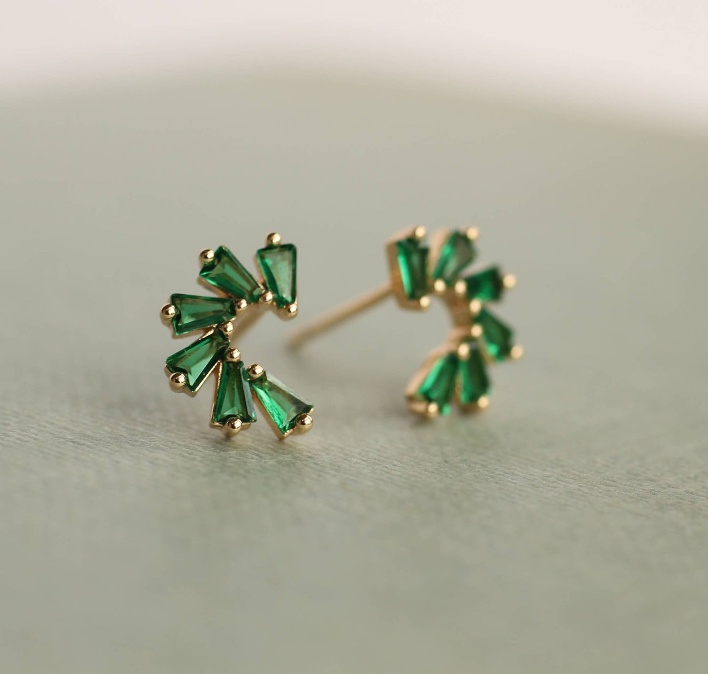 Emerald Green Sterling Silver Pinwheel Stud Earrings