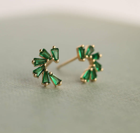 Emerald Green Sterling Silver Pinwheel Stud Earrings